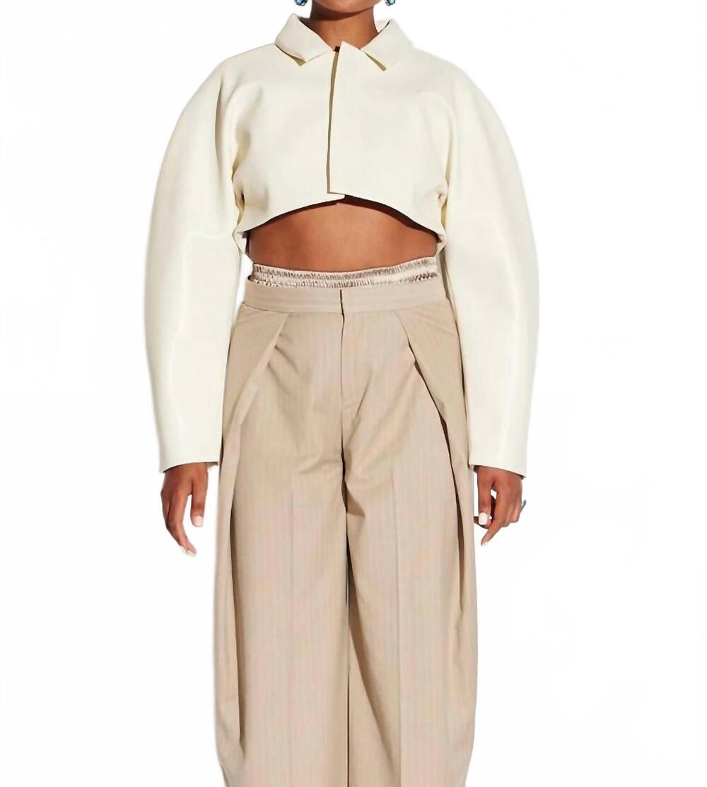 NEW CIRCULAR PATH crop vegan leather jacket in cream